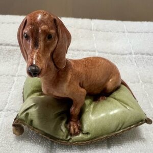 Vintage Giuseppe Cappe, Capodimonte porcelain Dachshund figurine.